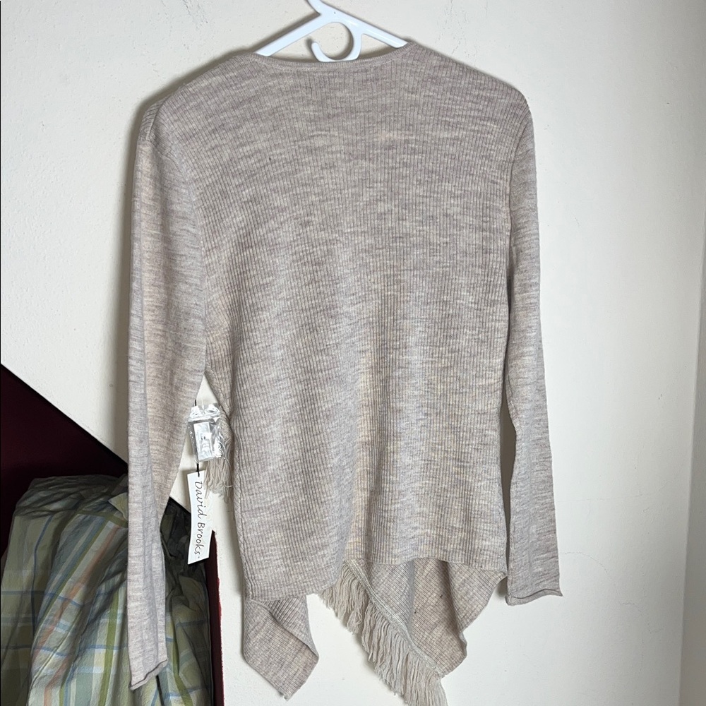 David Brooks Light Beige Fringed Wrap Cardigan Italian Wool S - Picture 3 of 8